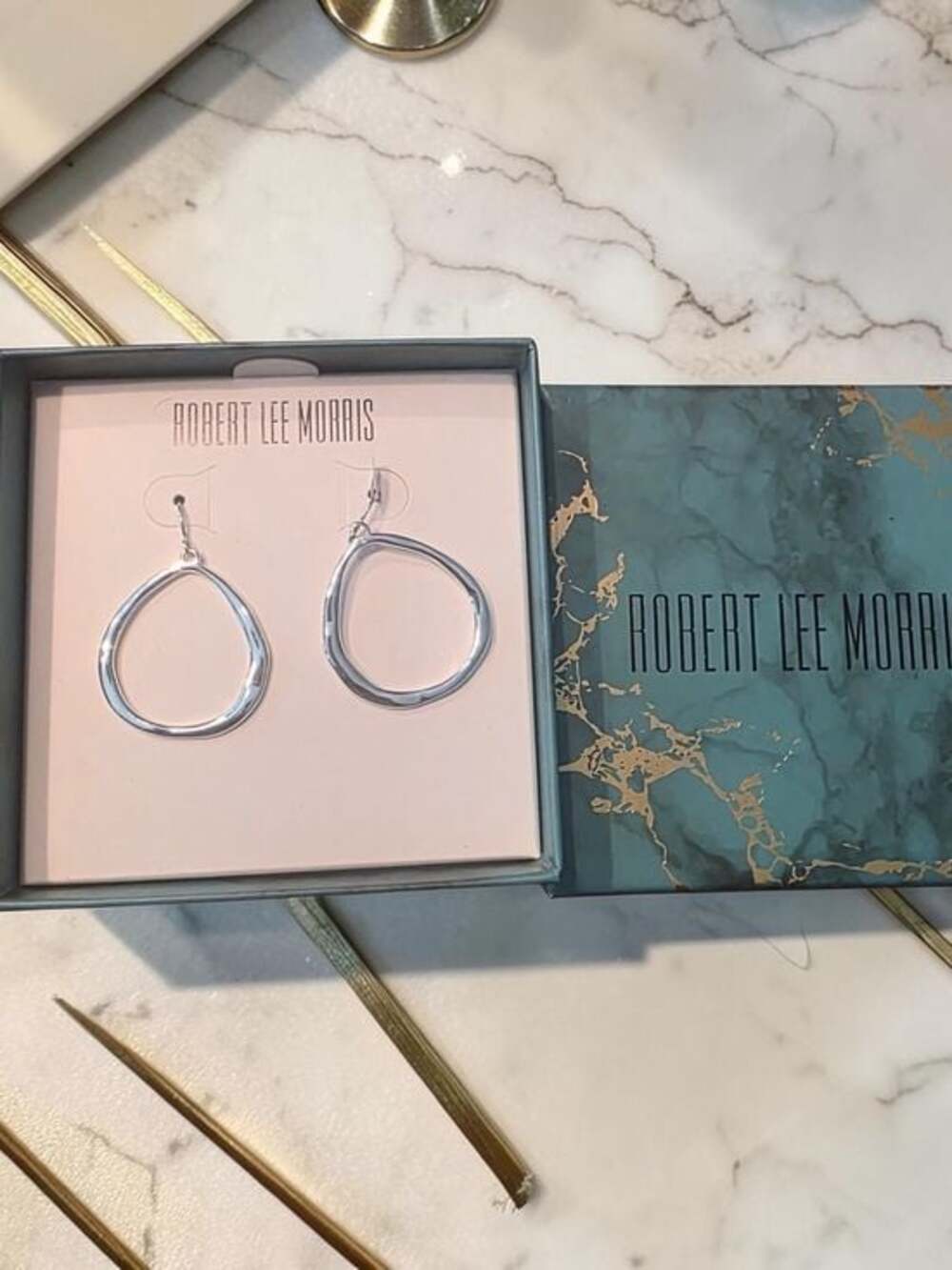 Robert Lee Morris Silver Tone Organic Drop Earrings NIB
